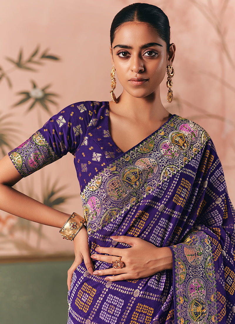 Georgette Purple Wedding Wear Weaving Work Saree 386725