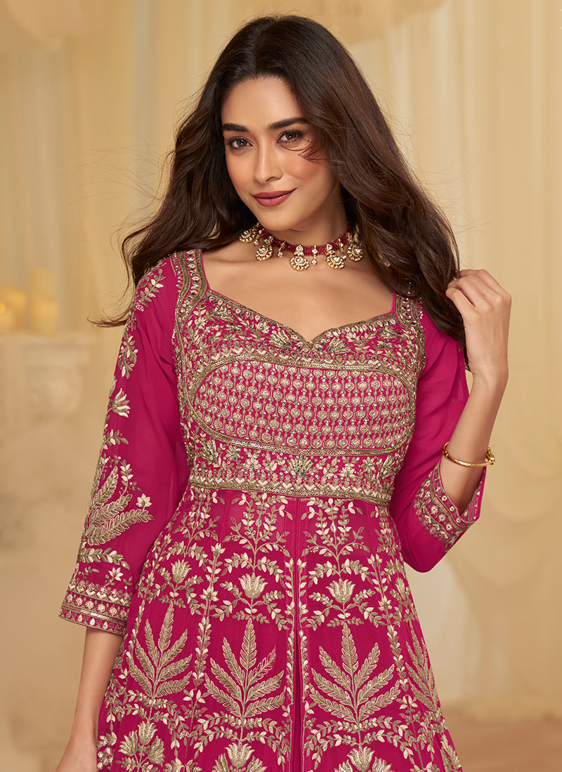 Hot Pink Georgette Embroidery Work Party Wear Readymade Ethnic Wear SW860213