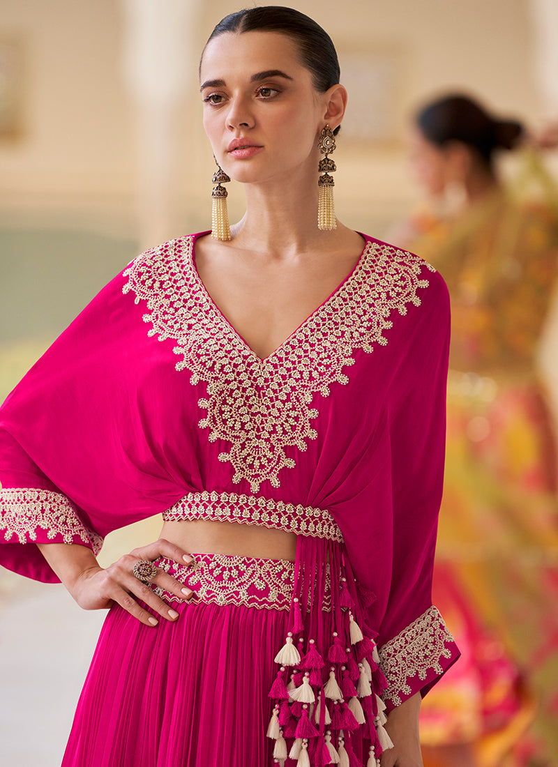 Chinnon Pink Wedding Wear Embroidery Work Readymade Ethnic Wear 386736