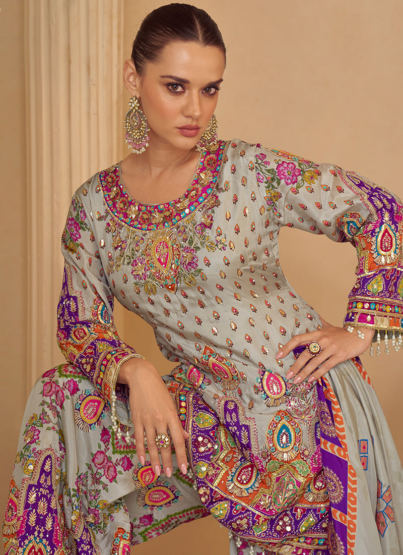 Multi Color Natural Crepe Silk Printed Work Festival Wear Readymade Plazzo Suit SW593990