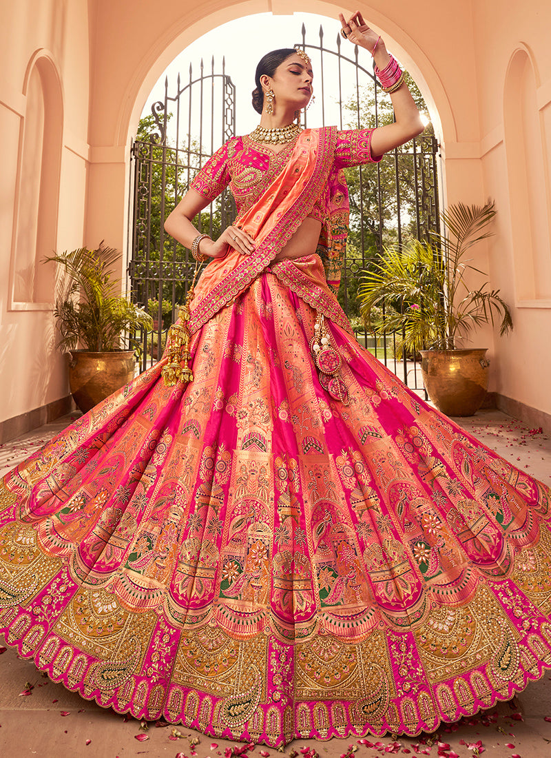 Banarasi Silk Multi Color Lehenga Choli with Embroidery Work for Bridal Wear 383451