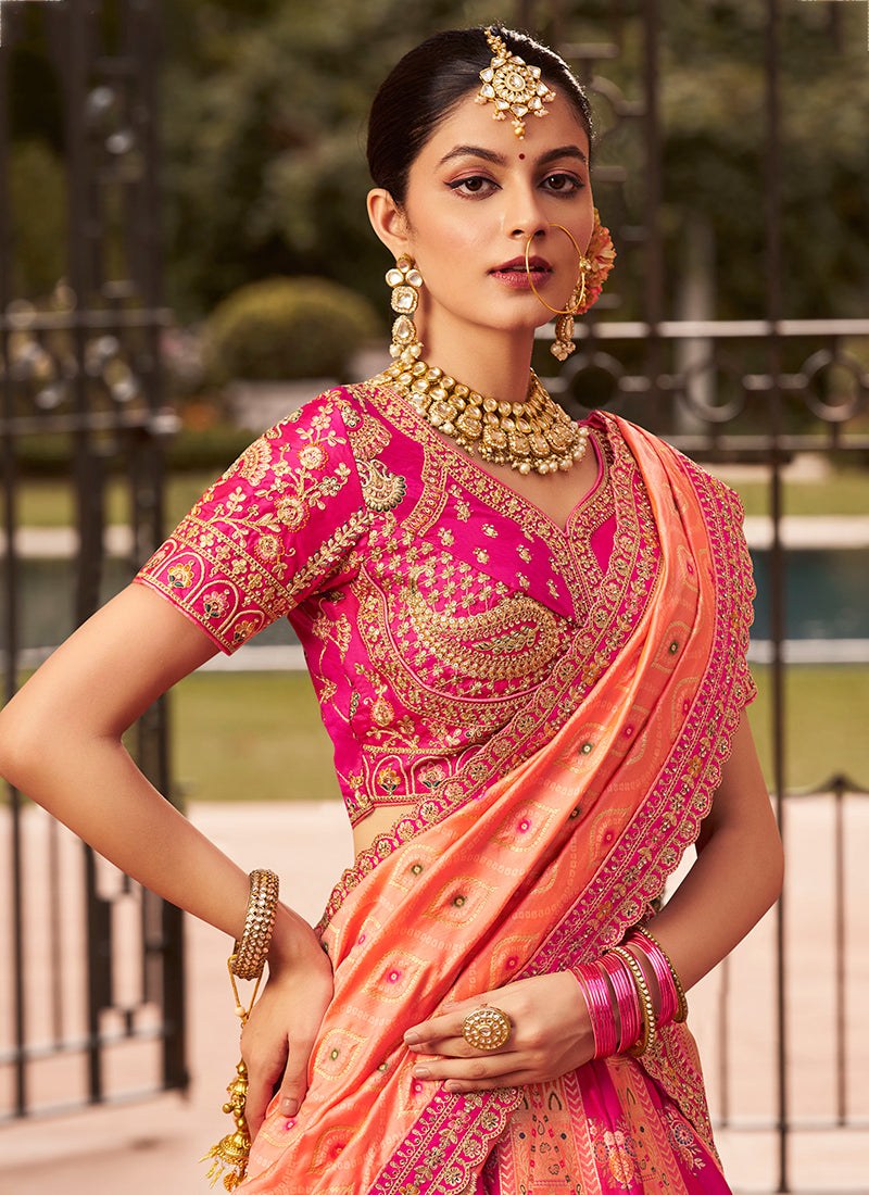 Banarasi Silk Multi Color Lehenga Choli with Embroidery Work for Bridal Wear 383451