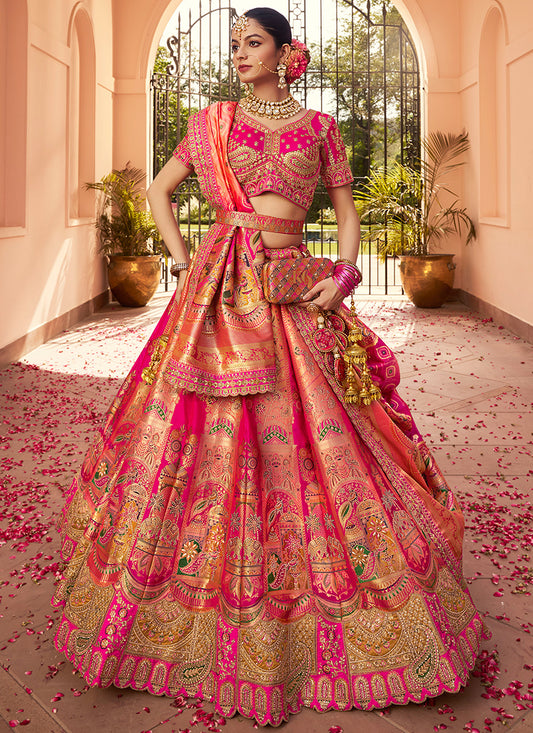 Banarasi Silk Multi Color Lehenga Choli with Embroidery Work for Bridal Wear 383451