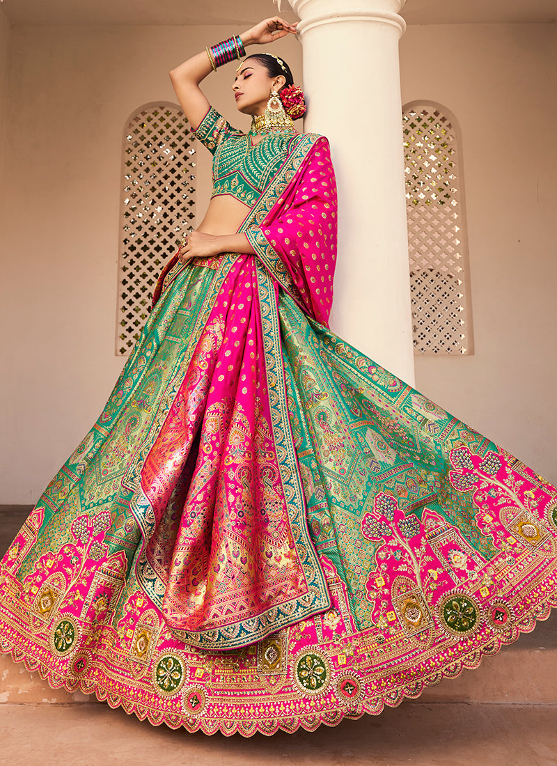Banarasi Silk Multi Color Lehenga Choli with Embroidery Work for Bridal Wear 383452