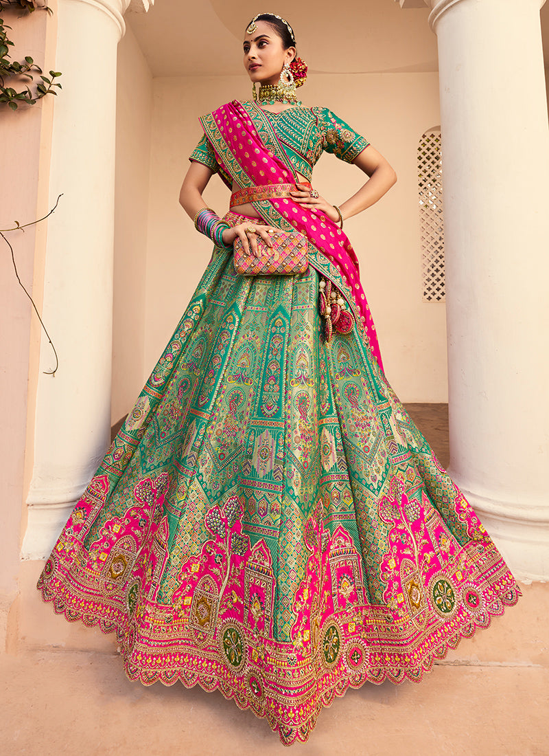 Banarasi Silk Multi Color Lehenga Choli with Embroidery Work for Bridal Wear 383452