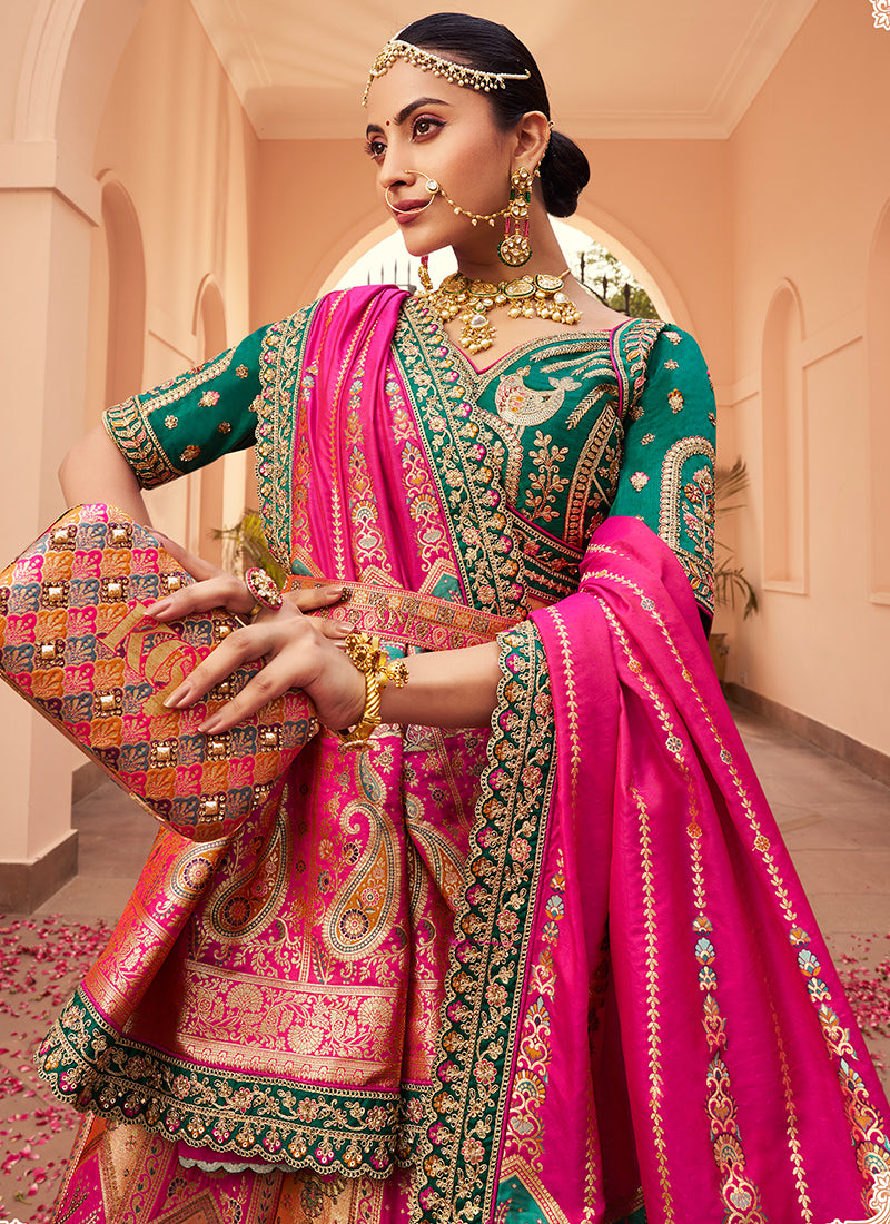 Banarasi Silk Multi Color Lehenga Choli with Embroidery Work for Bridal Wear 383453