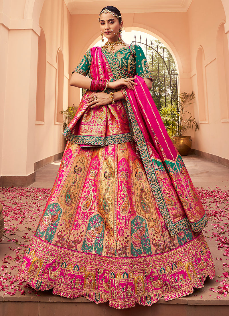 Banarasi Silk Multi Color Lehenga Choli with Embroidery Work for Bridal Wear 383453