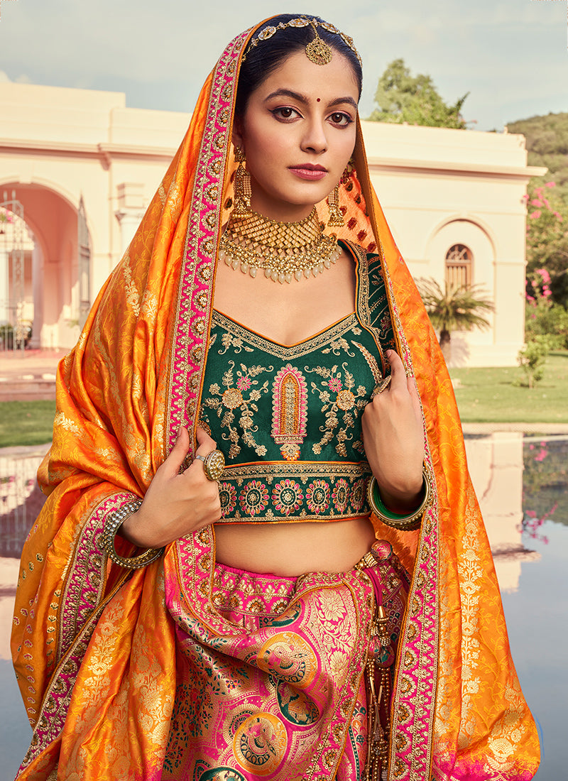 Banarasi Silk Multi Color Lehenga Choli with Embroidery Work for Bridal Wear 383454