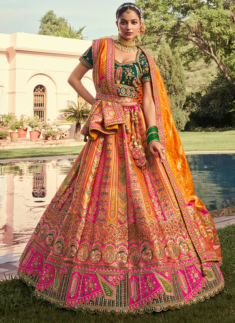 Banarasi Silk Multi Color Lehenga Choli with Embroidery Work for Bridal Wear 383454