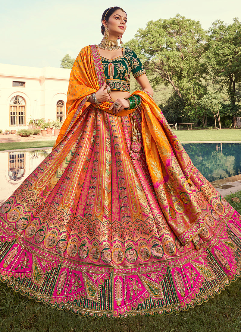Banarasi Silk Multi Color Lehenga Choli with Embroidery Work for Bridal Wear 383454