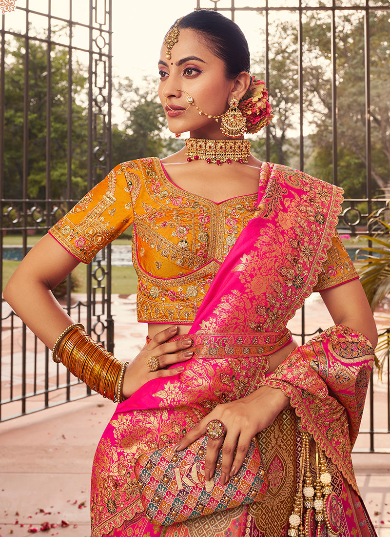 Banarasi Silk Multi Color Lehenga Choli with Embroidery Work for Bridal Wear 383455