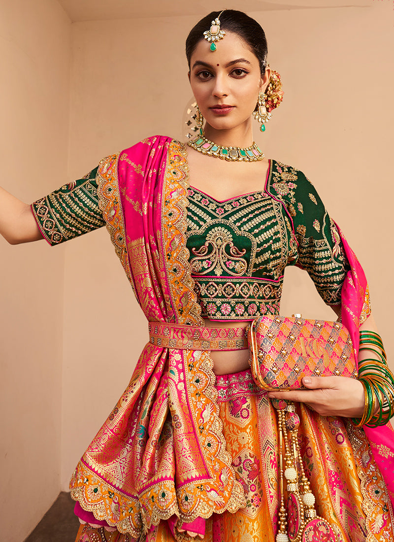 Banarasi Silk Multi Color Lehenga Choli with Embroidery Work for Bridal Wear 383456