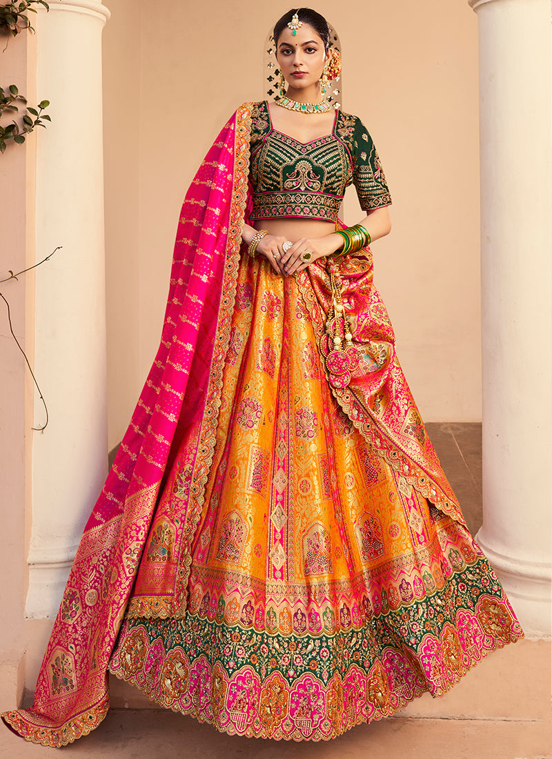 Banarasi Silk Multi Color Lehenga Choli with Embroidery Work for Bridal Wear 383456