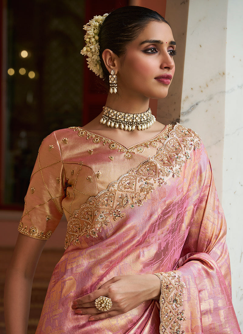 Cream Kanjivaram Silk Beads Work Festival Wear Saree SW405971
