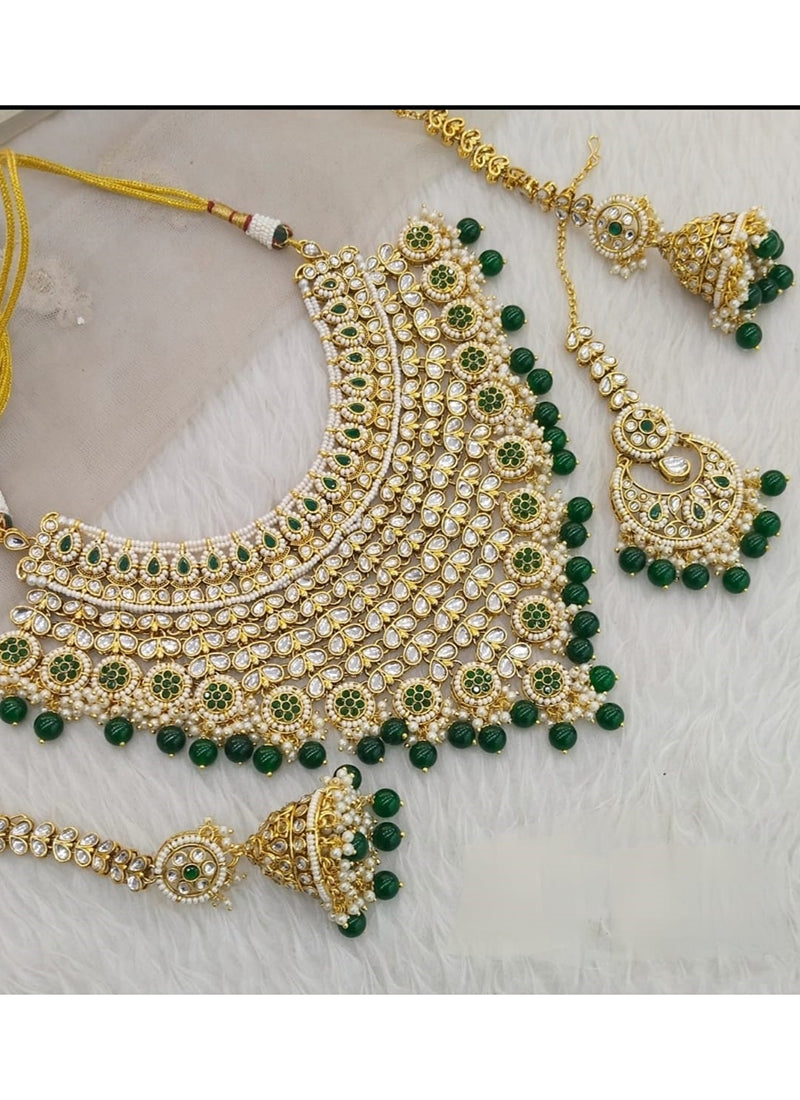 Dark Green Festival Wear Kundan Necklace Set 383116
