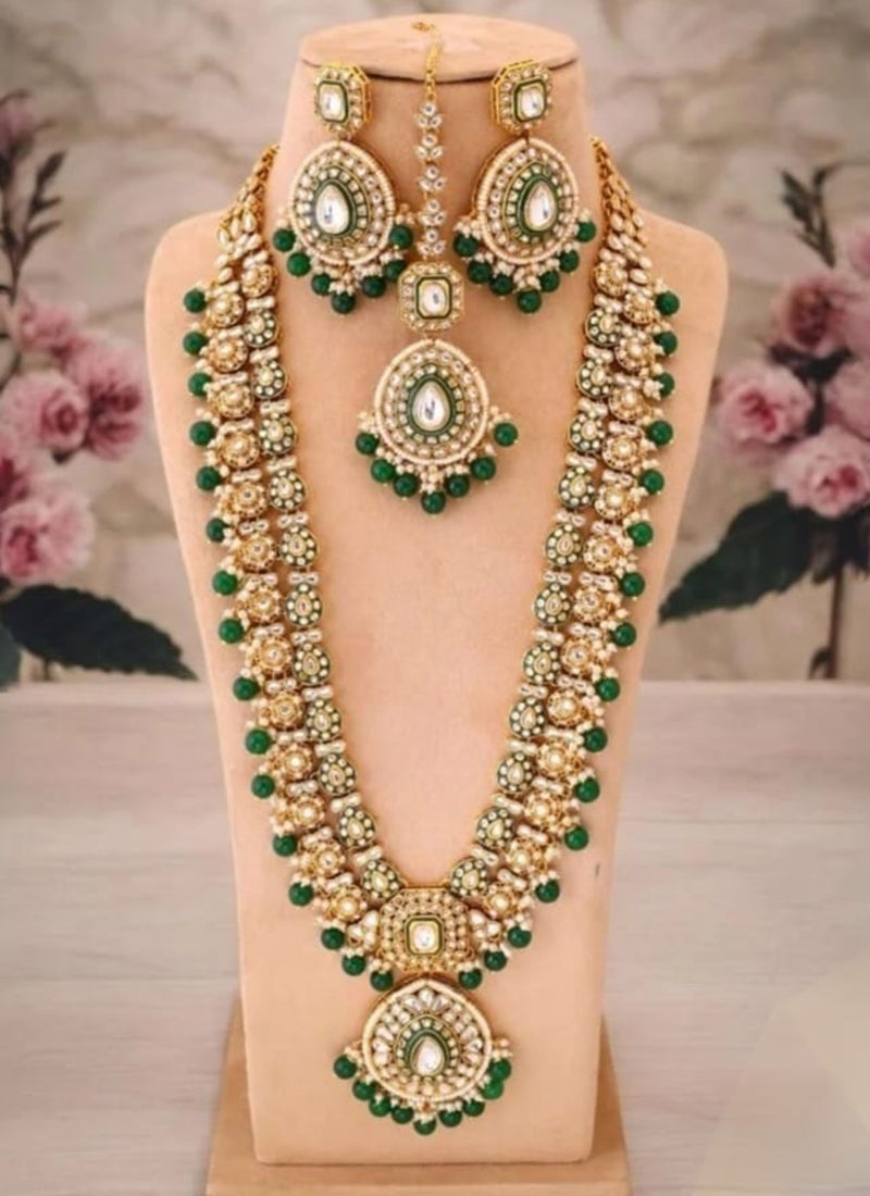Dark Green Festival Wear Kundan Necklace Set 383119