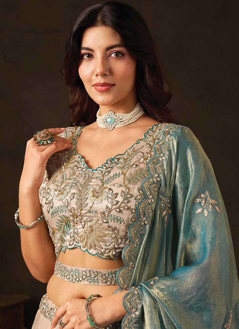Teal Silk Embroidery Work Festive Wear Lehenga Choli SW406052