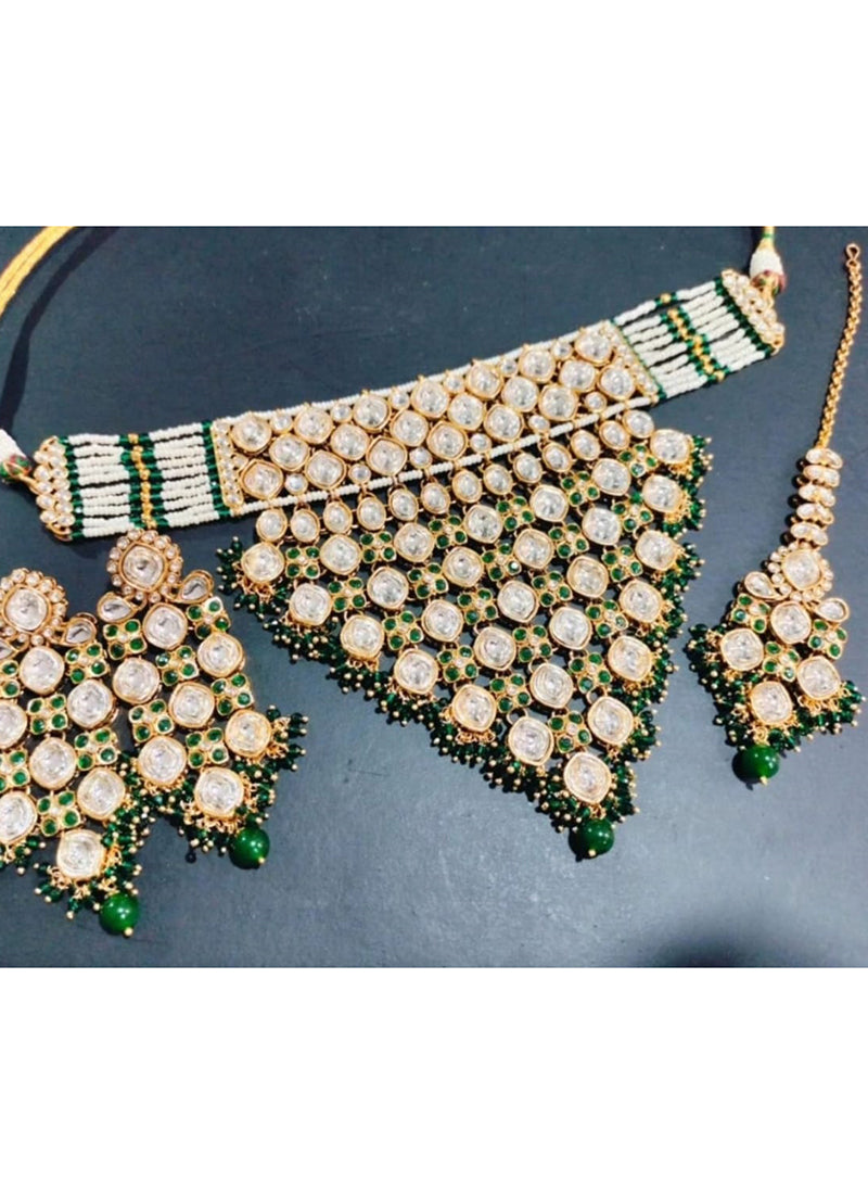 Green Festival Wear Kundan Necklace Set 383133