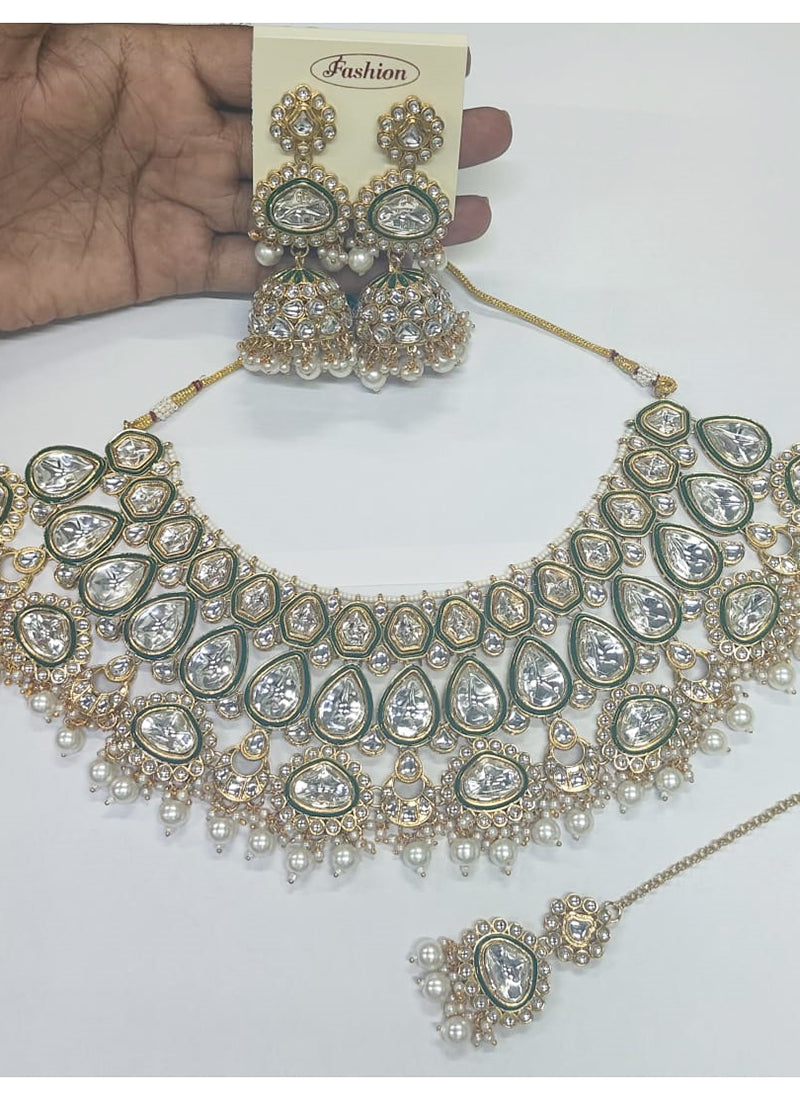 White Festival Wear Kundan Necklace Set 383134