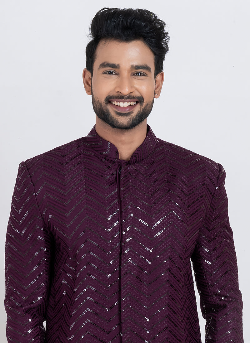 Viscose Rayon Purple Festive Wear Sequins Work Readymade Indo Western 371949