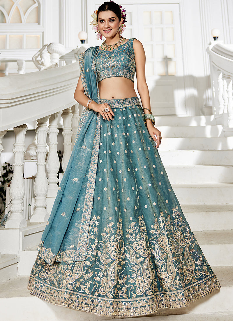 Tissue Lehenga Choli with Sequin Work for Designer Wear