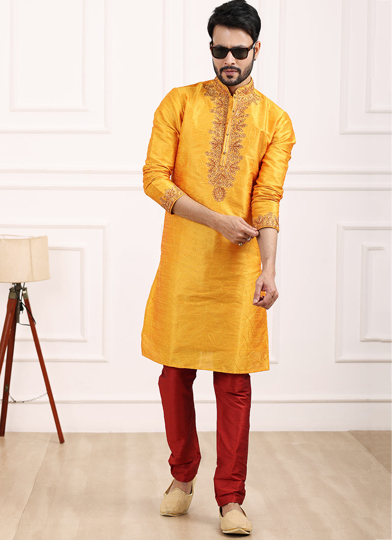 Fire Art Banarasi Silk Festival Wear Thread Work Kurta Pajama 327709