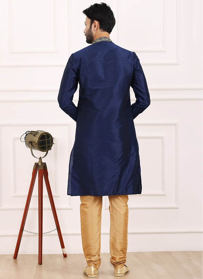 Blue Art Banarasi Silk Festival Wear Thread Work Kurta Pajama 327715