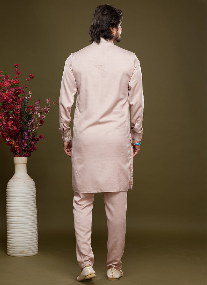 Peach Art Banarasi Silk Tradional Wear Thread Work Kurta Pajama 325883