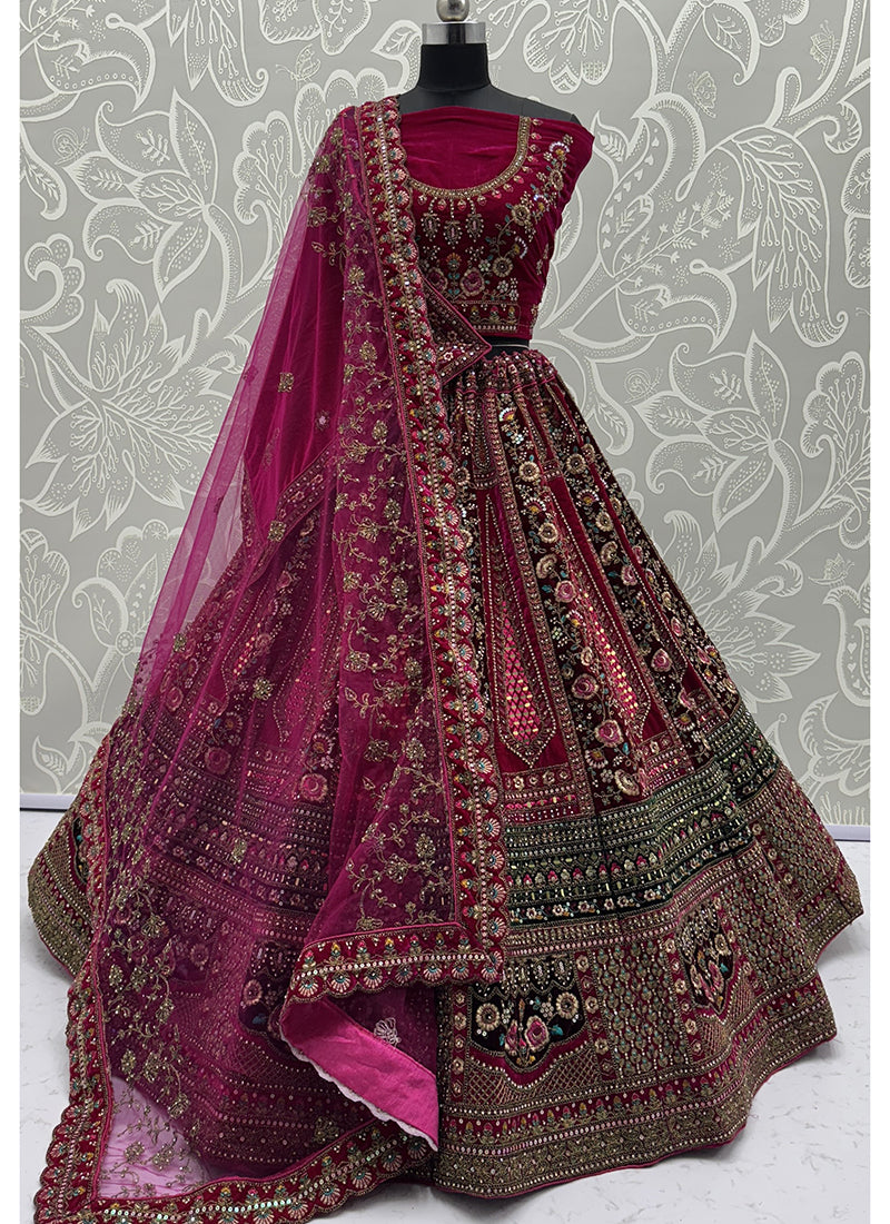 Velvet Lehenga Choli with Sequin Work for Bridal Wear