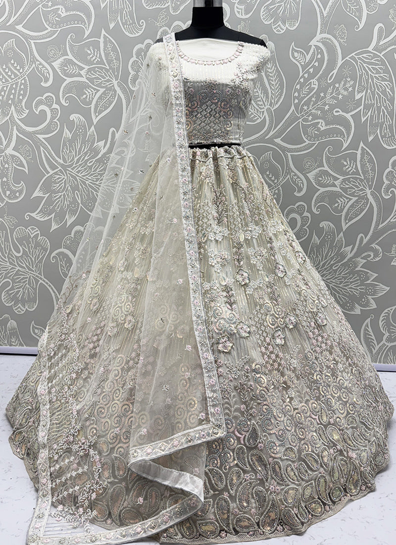 Net Lehenga Choli with Thread Work for Bridal Wear