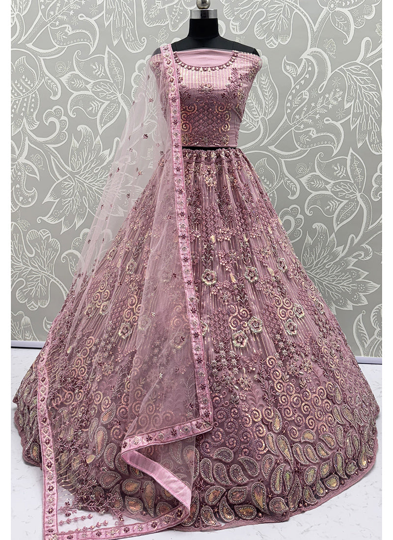 Net Lehenga Choli with Thread Work for Bridal Wear