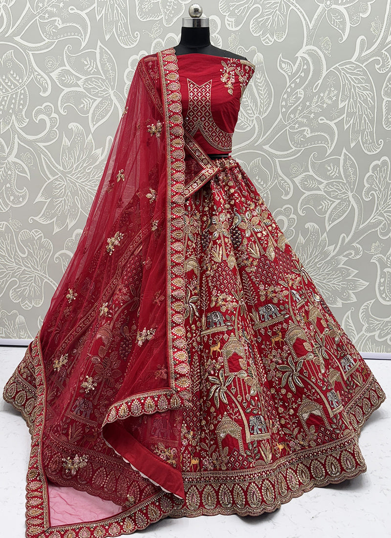Heavy Silk Lehenga Choli with Thread Work for Bridal Wear
