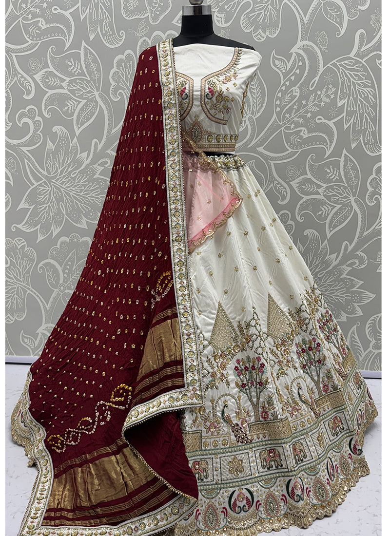 Slub Silk Lehenga Choli with Thread Work for Bridal Wear