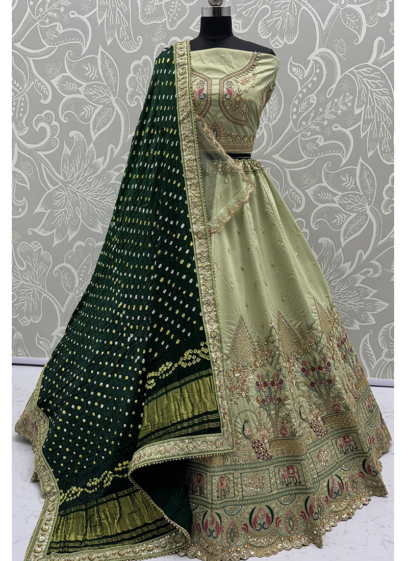 Slub Silk Lehenga Choli with Thread Work for Bridal Wear