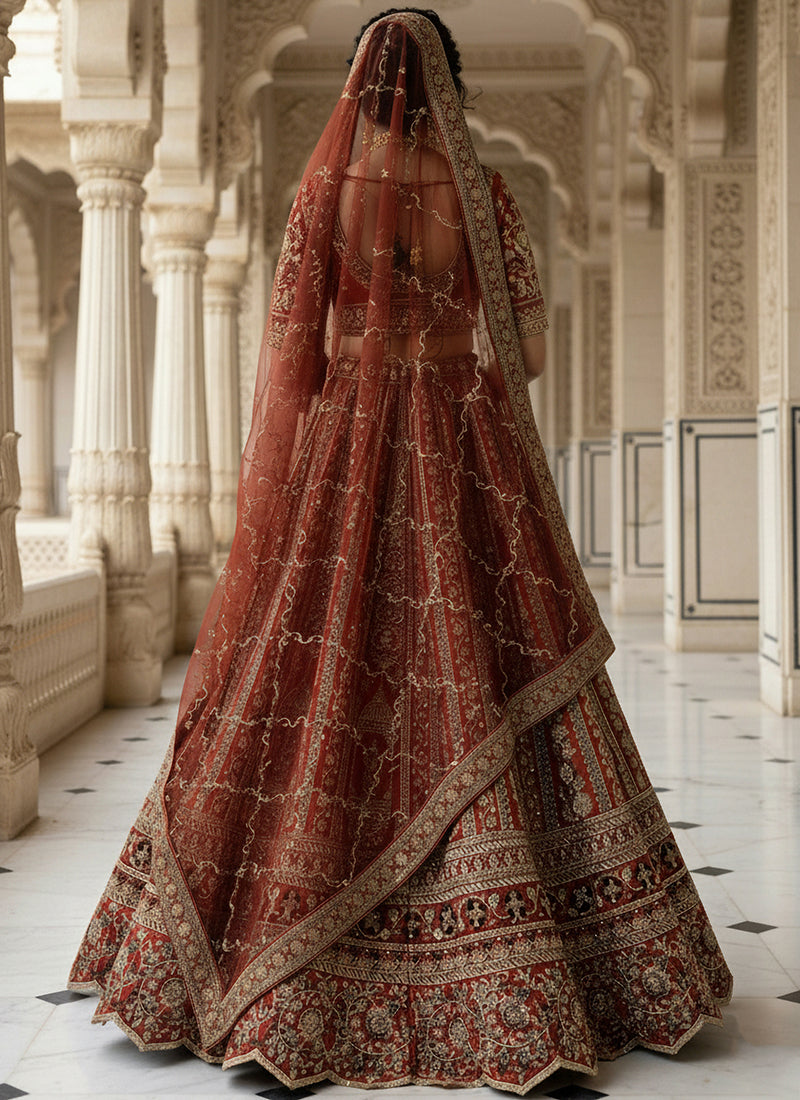 Silk Orange Wedding Wear Embroidery Work Lehenga Choli 385809