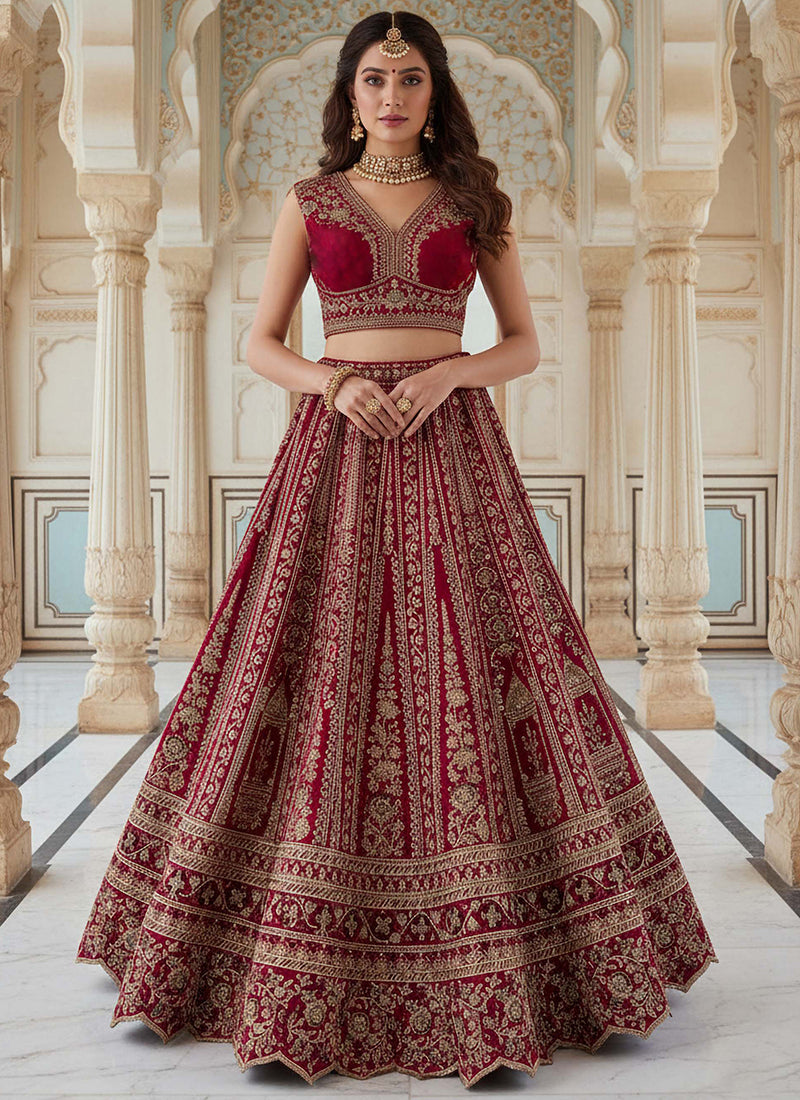 Silk Hot Pink Wedding Wear Embroidery Work Lehenga Choli 385810