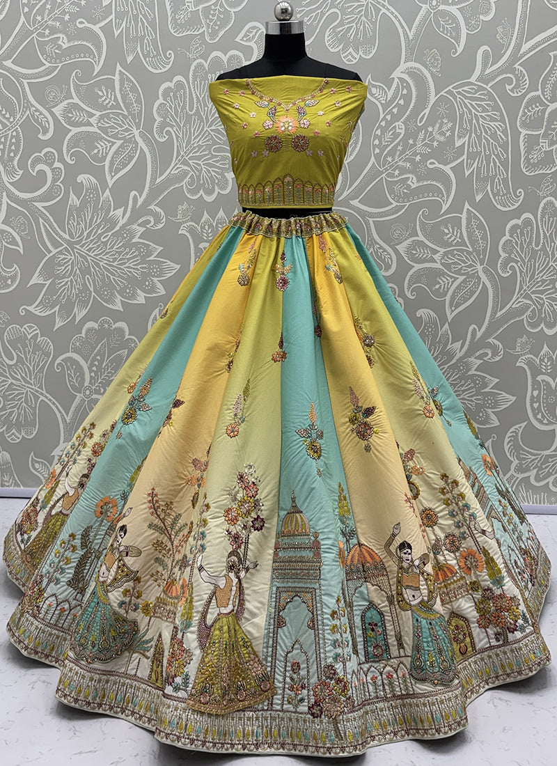 Silk Multi Color Wedding Wear Embroidery Work Lehenga Choli 385813