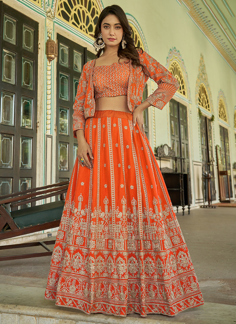 Readymade Chinon Lehenga Choli with Heavy Embroidery Work for Designer Wear