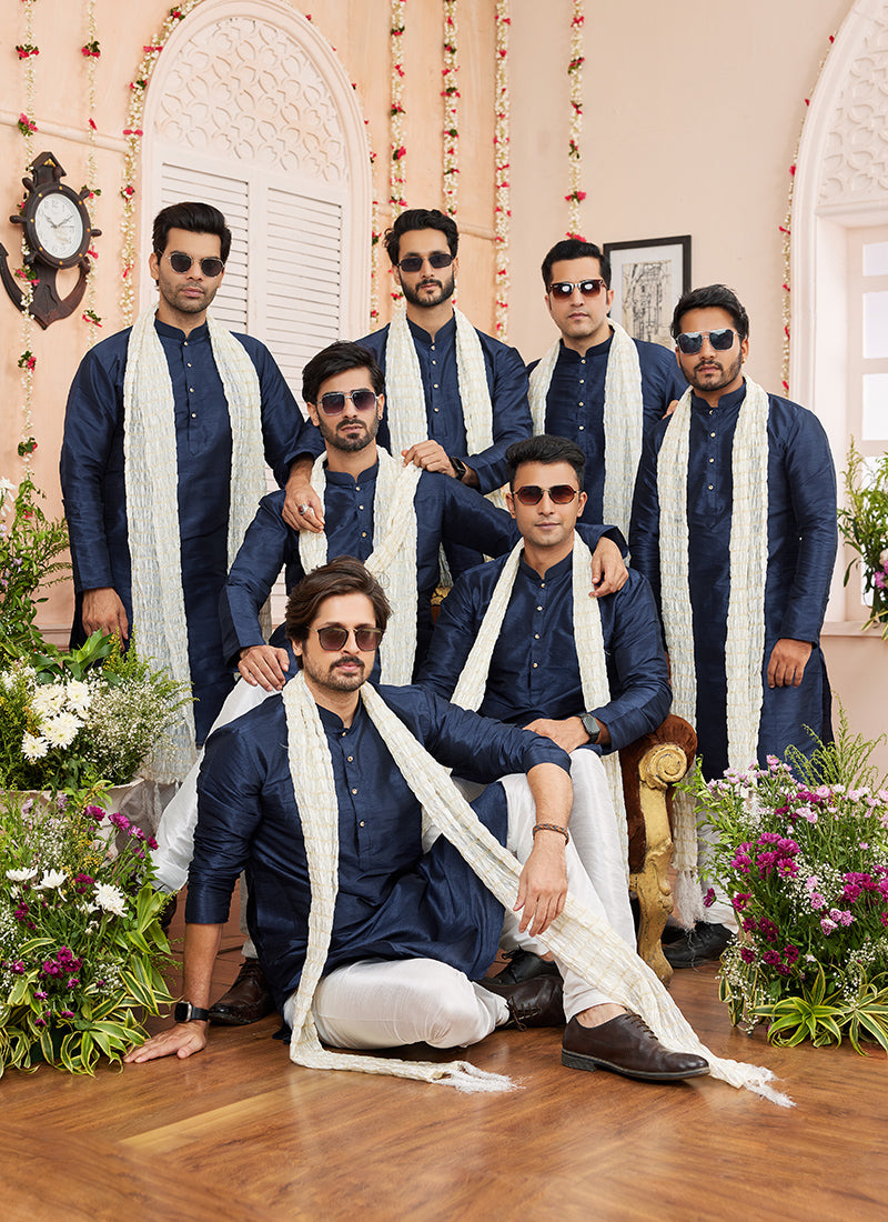 Art Silk Blue Festival Wear Plain Readymade Kurta Pajama 366833