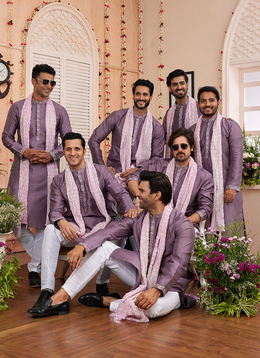 Art Silk Dark Onion Festival Wear Plain Readymade Kurta Pajama 366837