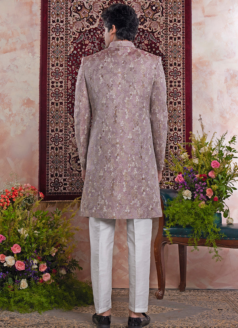 Readymade Banarasi Jacquard Onion Sherwani with Pattern PC Work for Wedding Wear