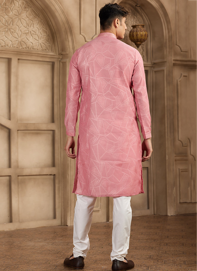 Art Silk Dusty Pink Festival Wear Printed Work Readymade Kurta Pajama