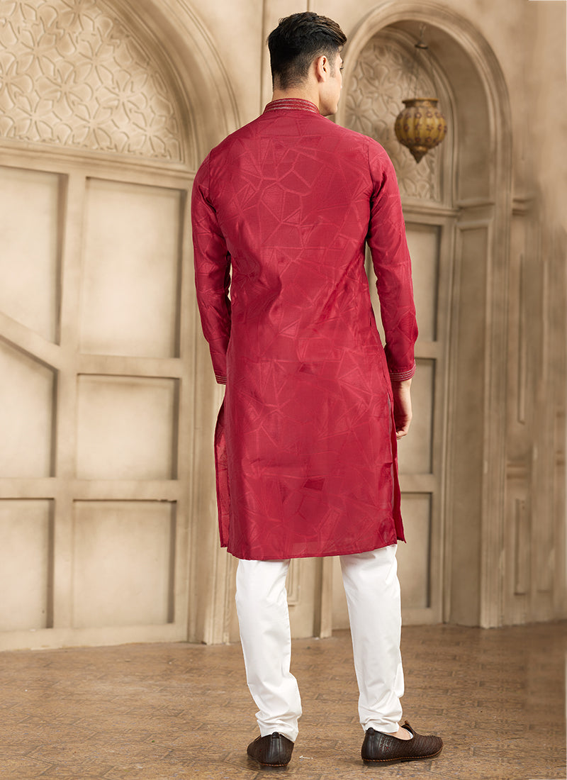 Art Silk Maroon Festival Wear Printed Work Readymade Kurta Pajama