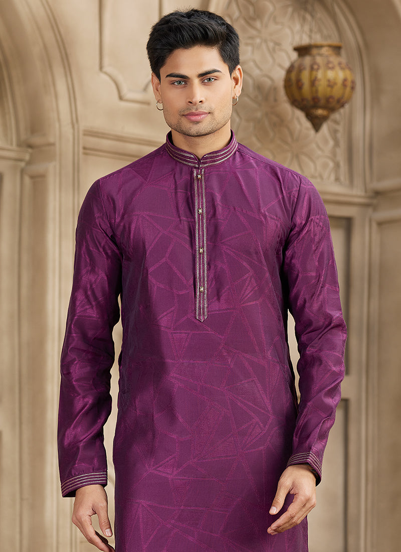 Art Silk Wine Festival Wear Printed Work Readymade Kurta Pajama