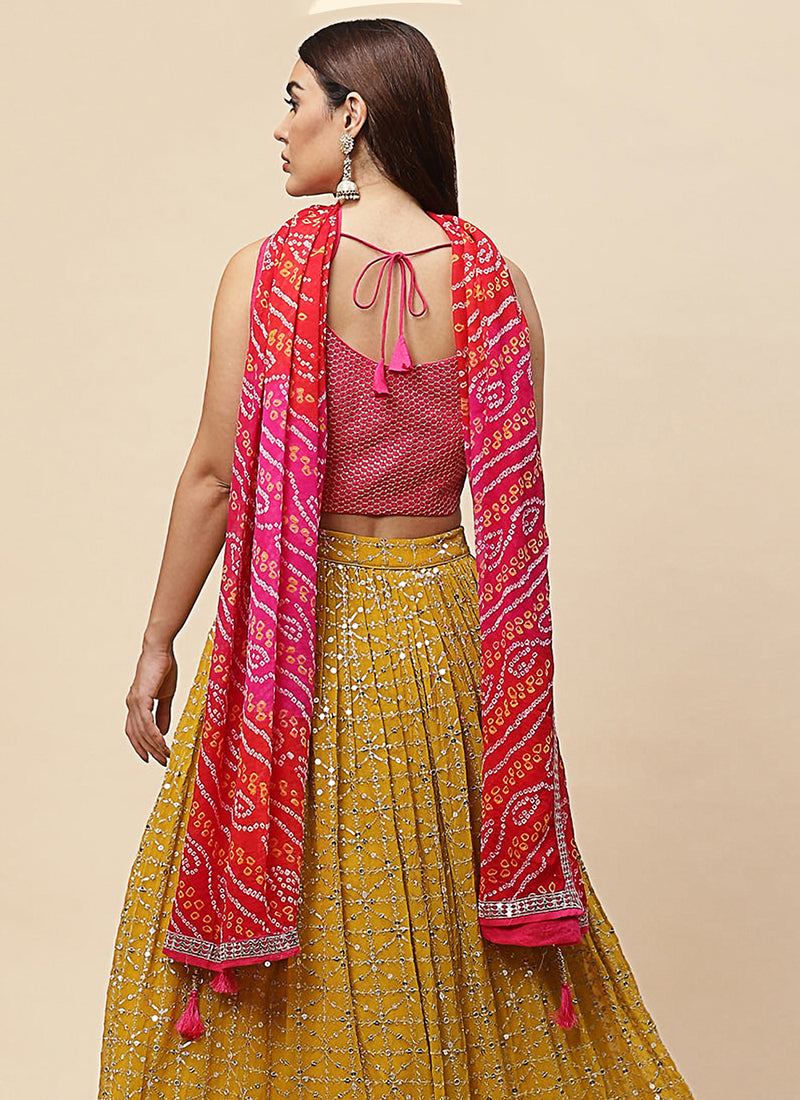 Georgette Yellow Lehenga Choli with Embroidery Work for Designer Wear 377915