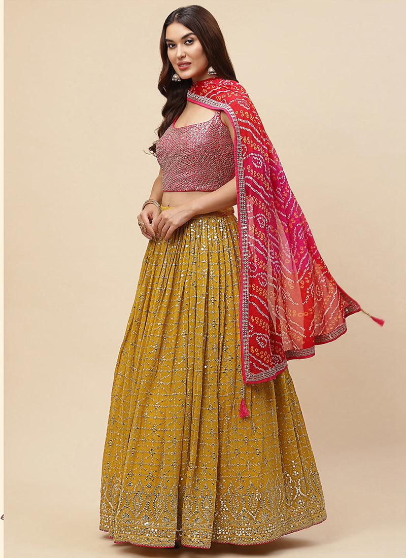 Georgette Yellow Lehenga Choli with Embroidery Work for Designer Wear 377915