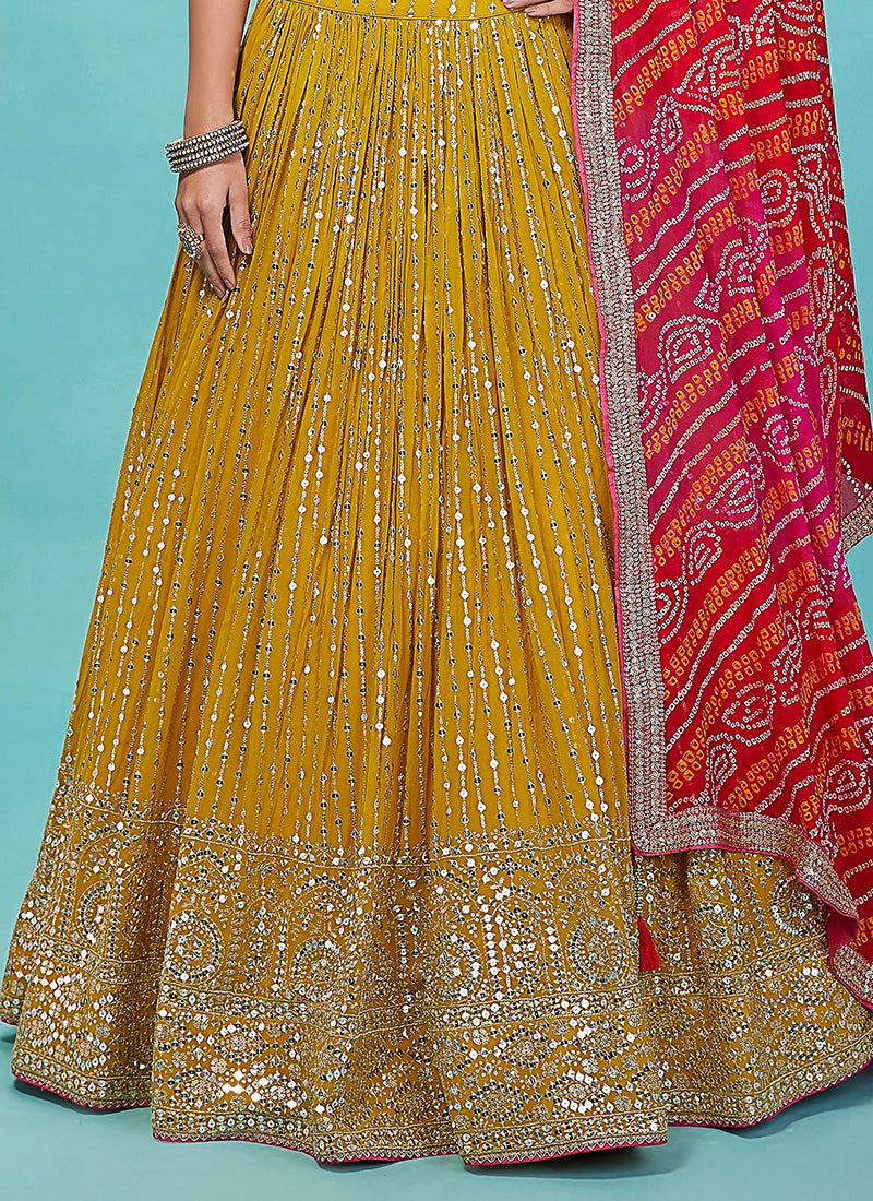 Georgette Yellow Lehenga Choli with Embroidery Work for Designer Wear 377916