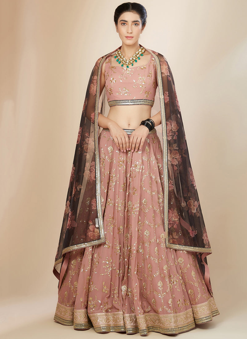 Georgette Pink Lehenga Choli with Embroidery Work for Designer Wear