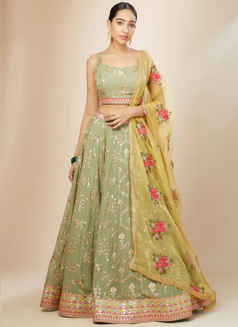 Georgette Pista Lehenga Choli with Embroidery Work for Designer Wear