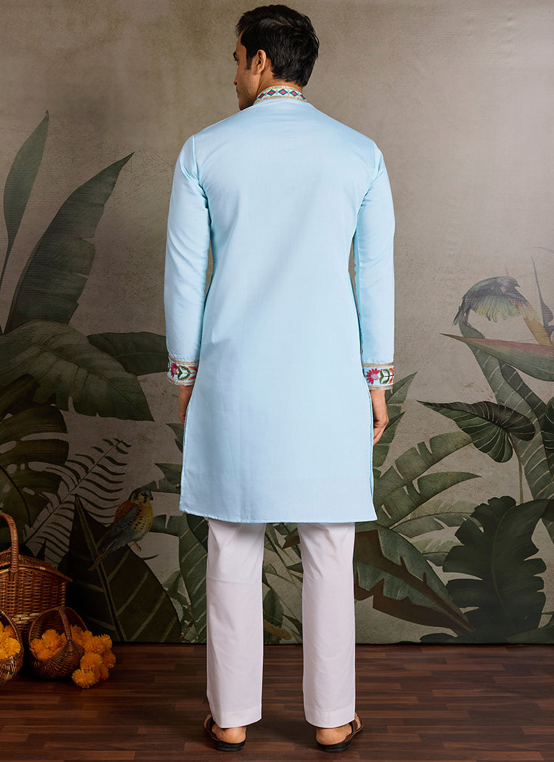 Viscose Light Blue Festival Wear Sequin Embroidery Readymade Kurta